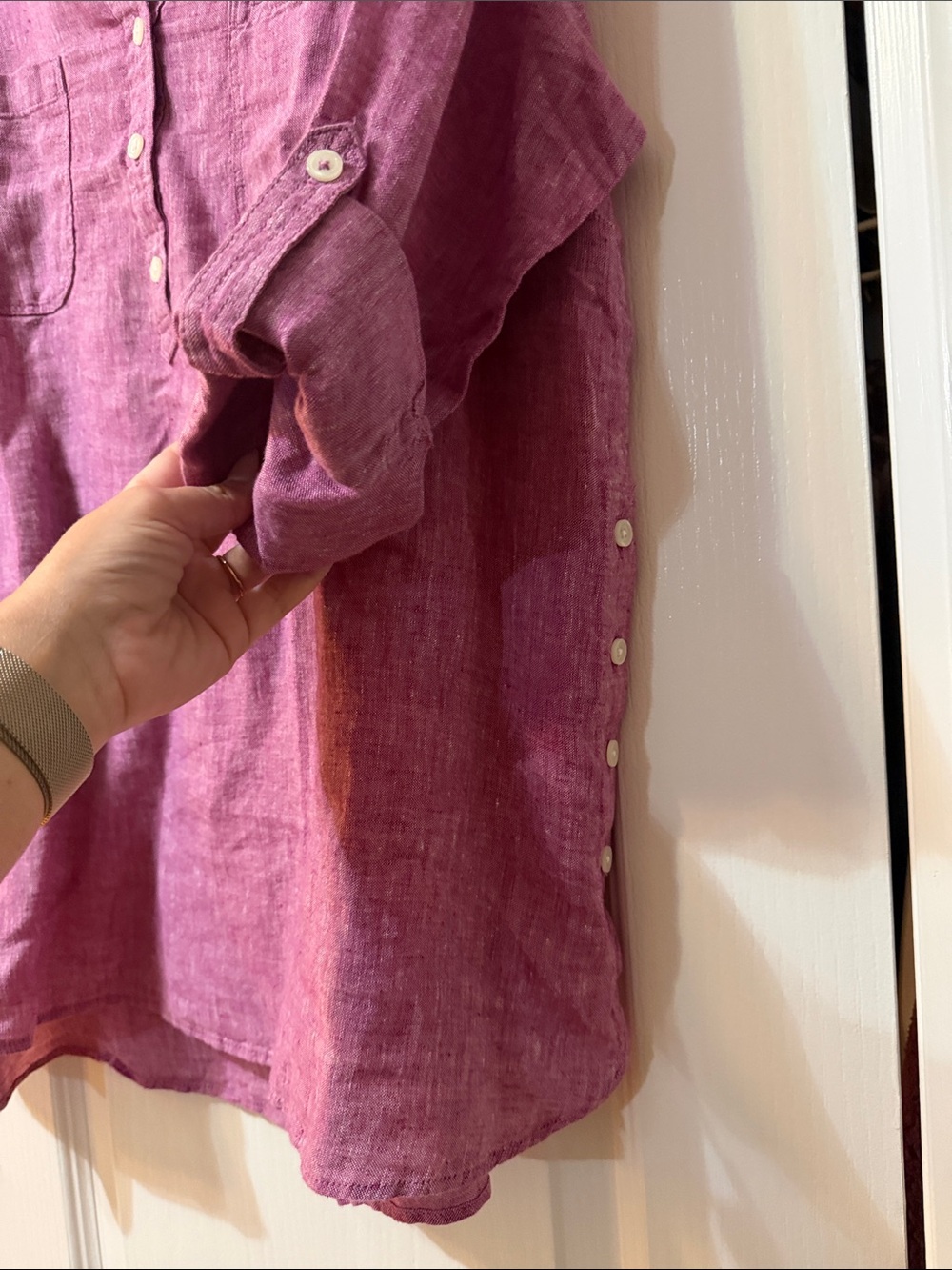 Talbots Rose Lavender Linen Henley Tunic - Picture 5 of 6